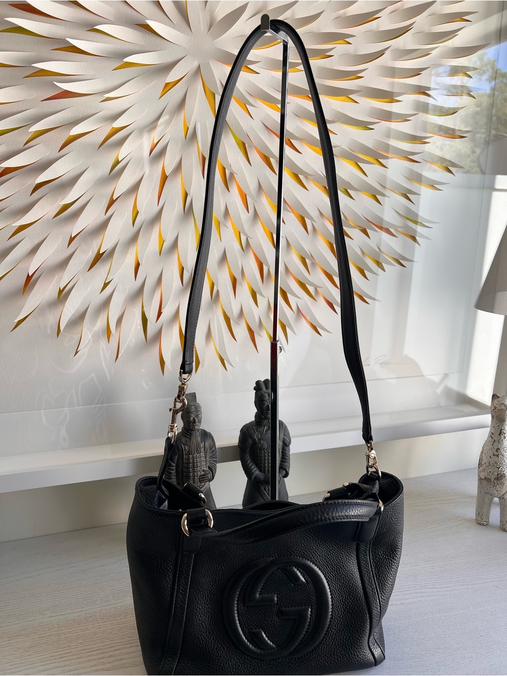 Black Leather Shoulder Bag with Tassels- G Logo - Picture 9 of 13